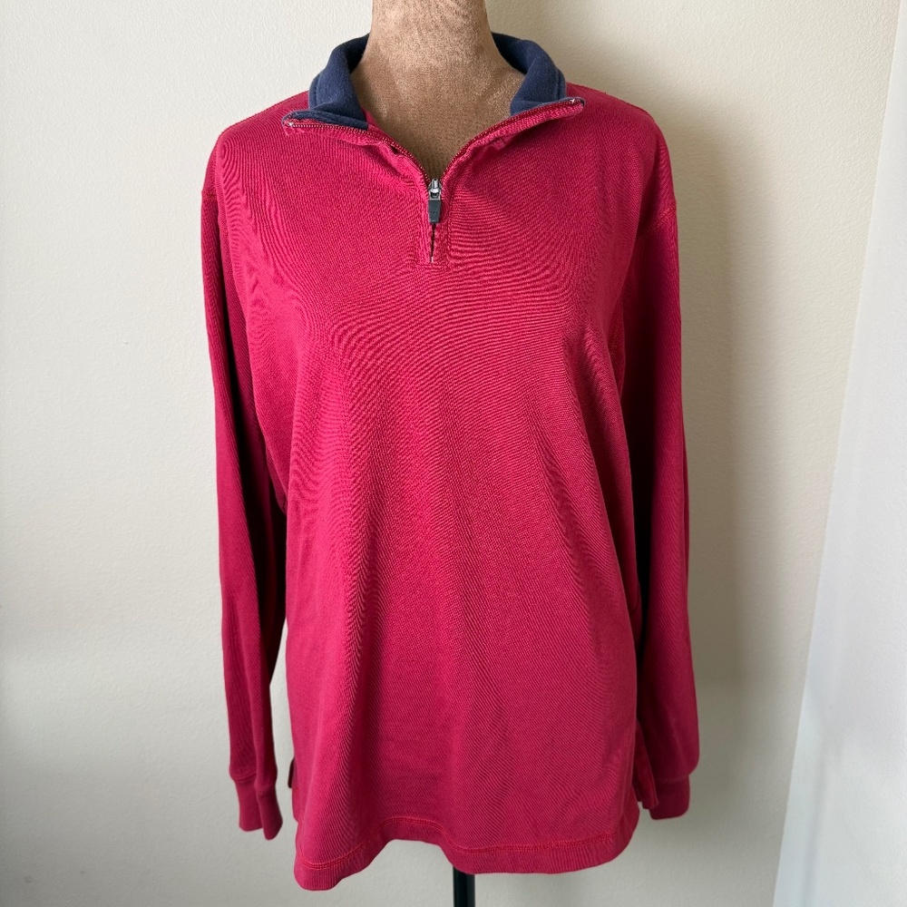 Vintage Lands End 1/4 Zip Knit Shirt Top Womens Large 14-16 Red 90s Y2K Yacht